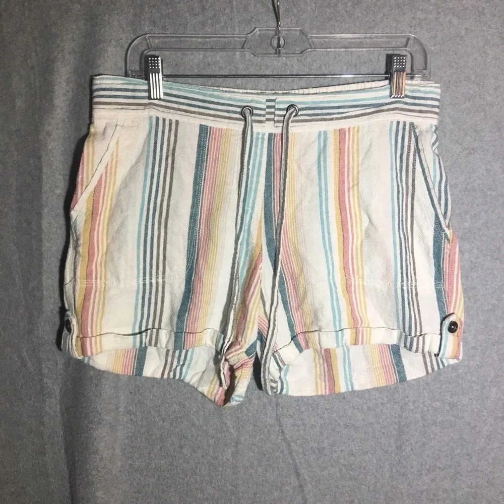 Womens Per Se Shorts Colorful Striped Linen Lagenlook Summer Boho Beachy Pastel